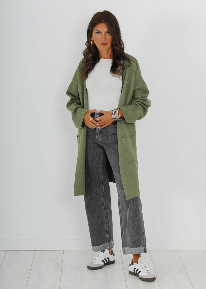 KHAKI BASIC CARDIGAN WITH POCKETS