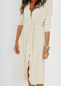 BEIGE CANALE LONG CARDIGAN