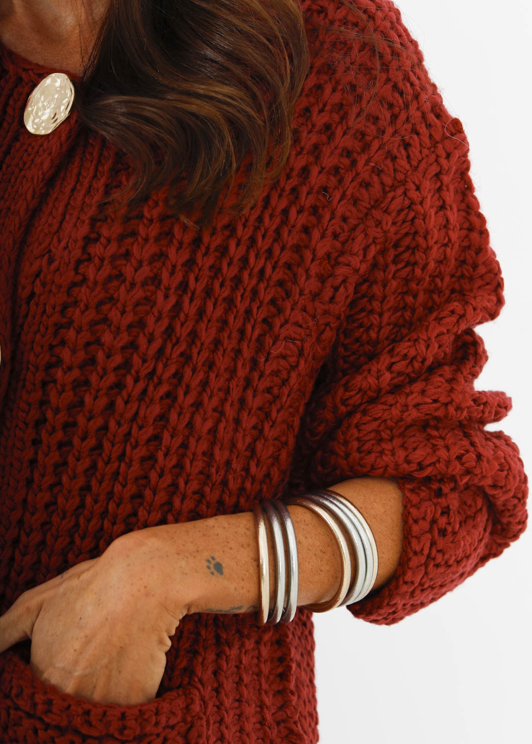 BURGUNDY CHUNKY KNIT CARDIGAN