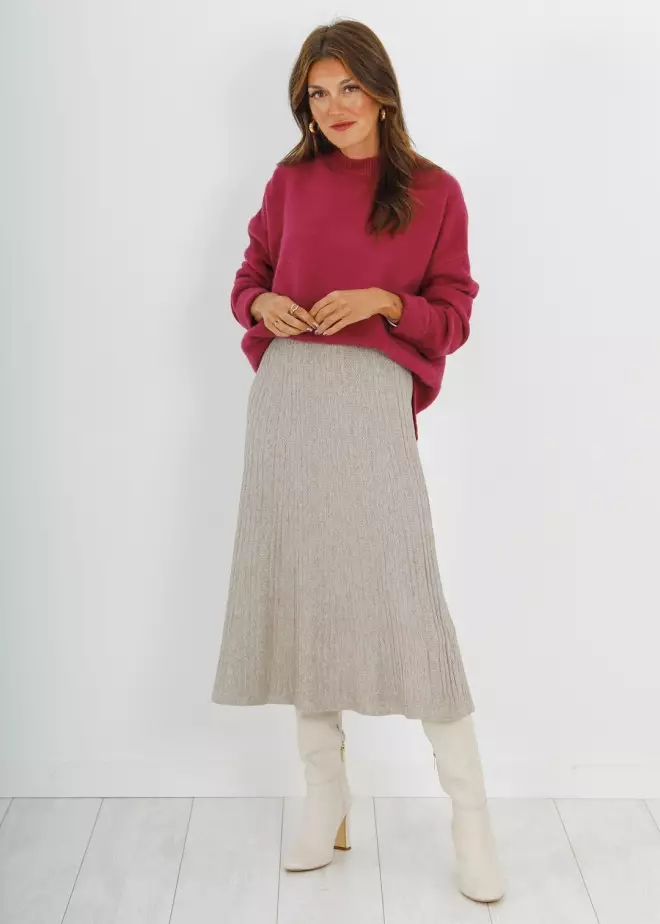 TAUPE EMBOSSED KNITTED SKIRT