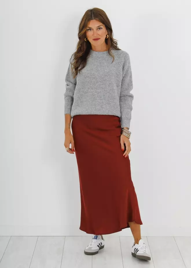 WINE SATIN MIDI SKIRT