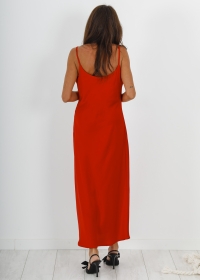 RED SATIN MIDI DRESS